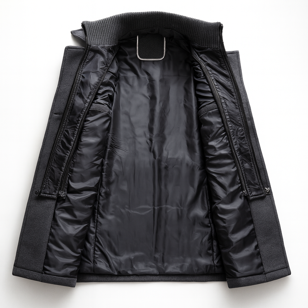 Men's Structured Overcoat with Bold Collar and Button Details | L&S - 6 - London-stylehouse.com
