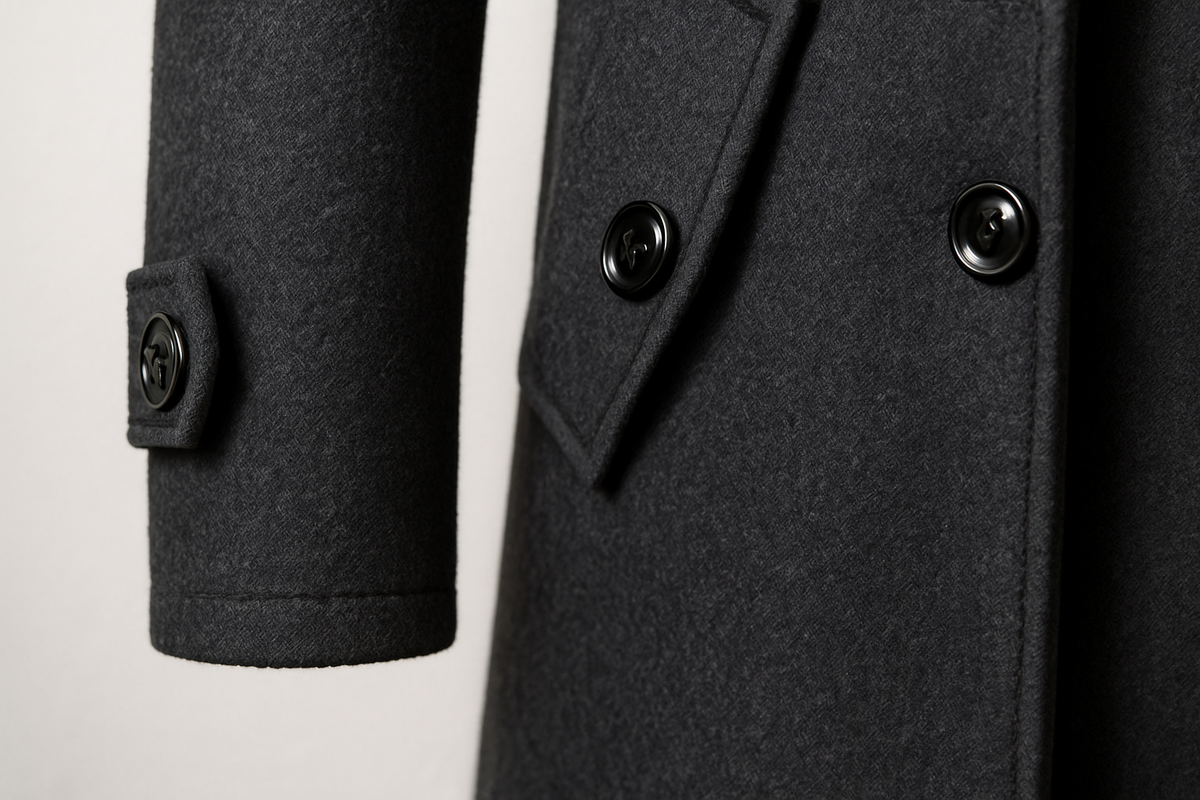 Men's Structured Overcoat with Bold Collar and Button Details | L&S - 8 - London-stylehouse.com