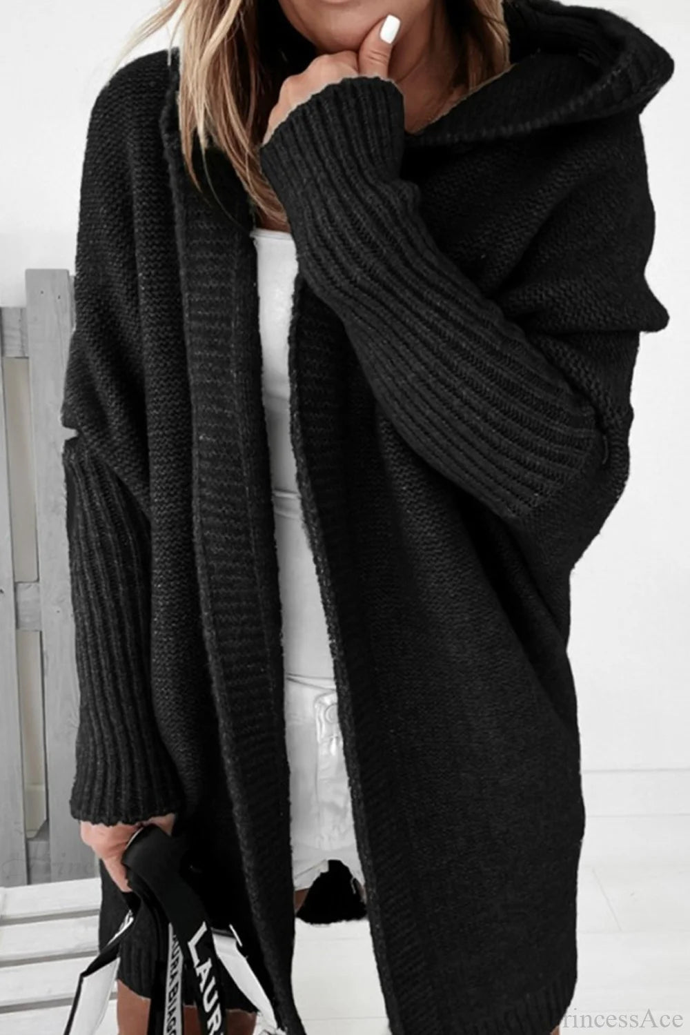 Cardigan Women's Relaxed Fit with Hood and Ribbed Sleeves | L&S - 4 - London-stylehouse.com