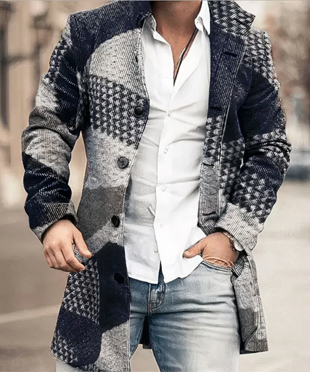 Coat Men's Tailored Fit with Stand Collar & Check Pattern | L&S - 1 - London-stylehouse.com