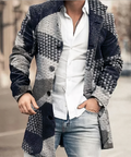 Coat Men's Tailored Fit with Stand Collar & Check Pattern | L&S - 1 - London-stylehouse.com