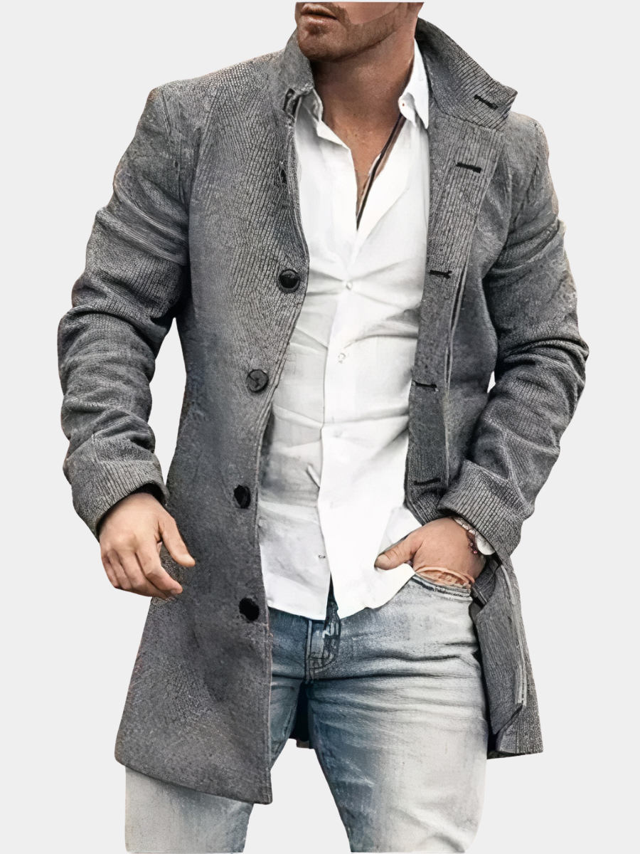 Coat Men's Tailored Fit with Stand Collar & Check Pattern | L&S - 4 - London-stylehouse.com