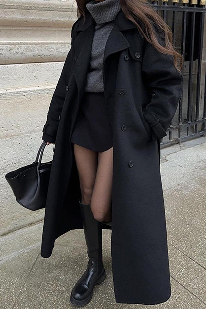 Women's Double-Breasted Coat with Relaxed Fit and Chic Design | L&S - 2 - London-stylehouse.com