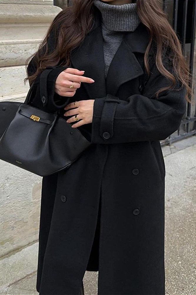Women's Double-Breasted Coat with Relaxed Fit and Chic Design | L&S - 3 - London-stylehouse.com