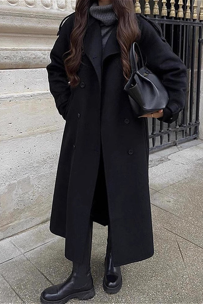 Women's Double-Breasted Coat with Relaxed Fit and Chic Design | L&S - 4 - London-stylehouse.com