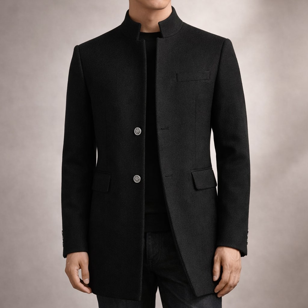 Men's Tailored Coat with Stand-Up Collar | L&S - 6 - London-stylehouse.com