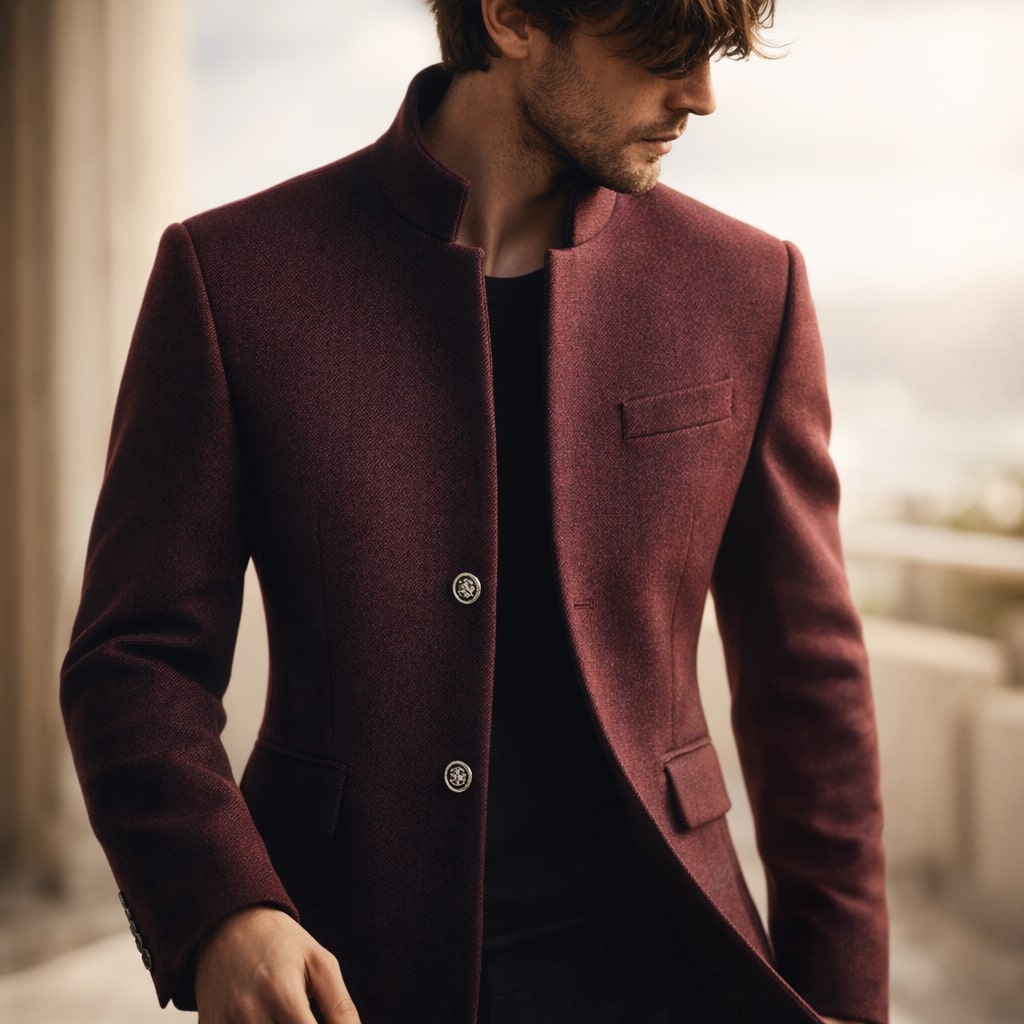 Men's Tailored Coat with Stand-Up Collar | L&S - 7 - London-stylehouse.com