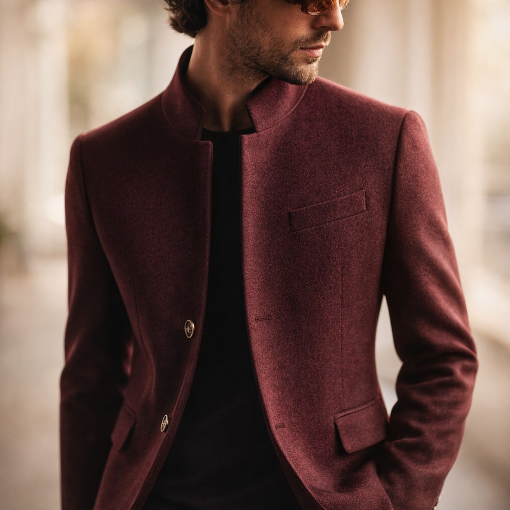 Men's Tailored Coat with Stand-Up Collar | L&S - 8 - London-stylehouse.com