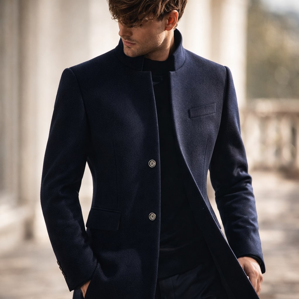 Men's Tailored Coat with Stand-Up Collar | L&S - 9 - London-stylehouse.com