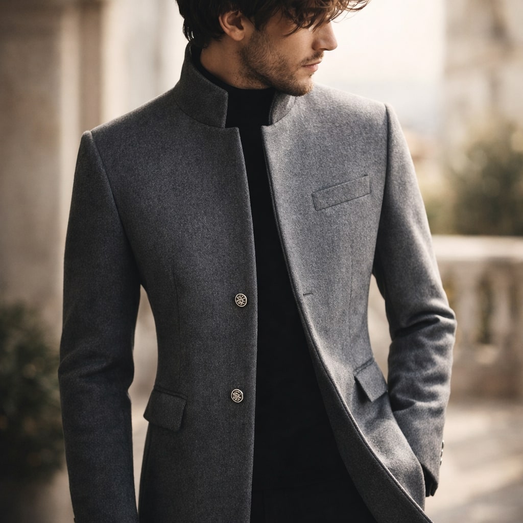 Men's Tailored Coat with Stand-Up Collar | L&S - 10 - London-stylehouse.com