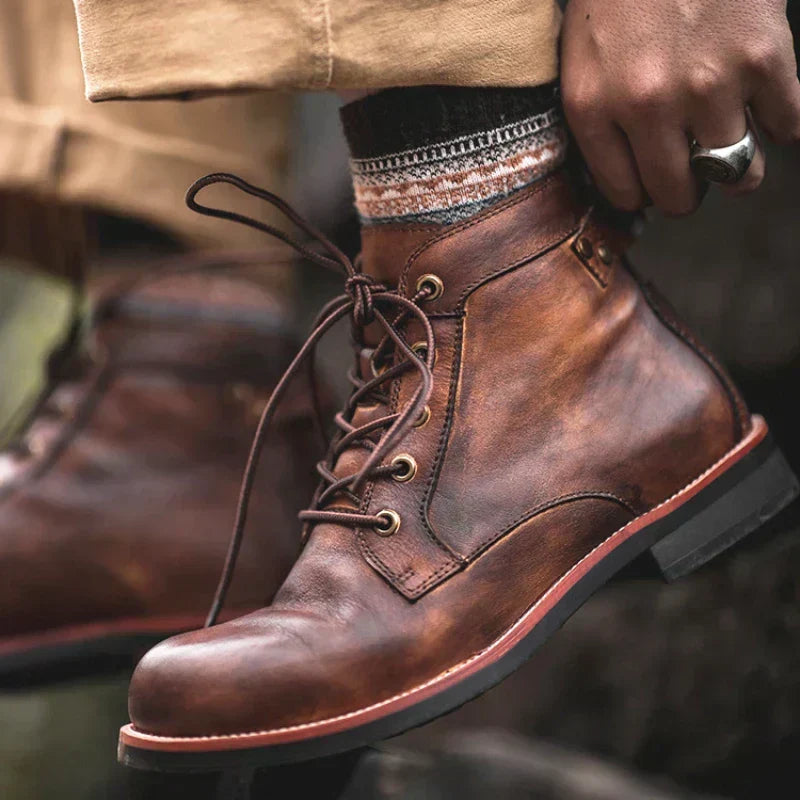 Men's Classic Ankle Boots with Robust Lacing | L&S - 3 - London-stylehouse.com
