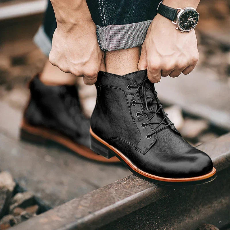 Men's Classic Ankle Boots with Robust Lacing | L&S - 4 - London-stylehouse.com