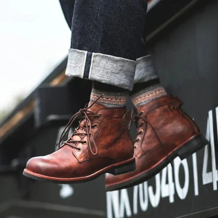 Men's Classic Ankle Boots with Robust Lacing | L&S - 5 - London-stylehouse.com