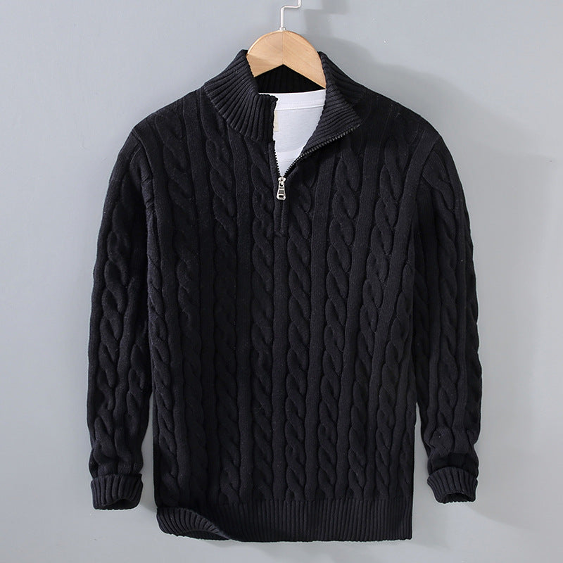 Pullover Men's Cable Knit with Zip Collar | L&S - 2 - London-stylehouse.com