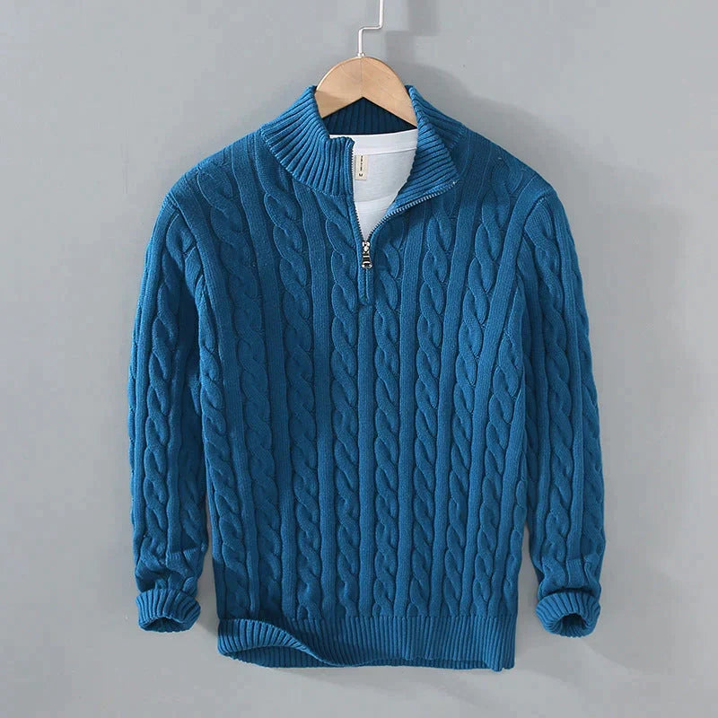 Pullover Men's Cable Knit with Zip Collar | L&S - 4 - London-stylehouse.com