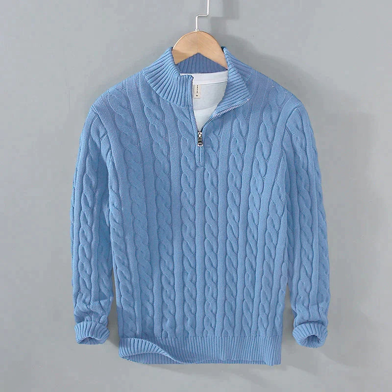Pullover Men's Cable Knit with Zip Collar | L&S - 5 - London-stylehouse.com