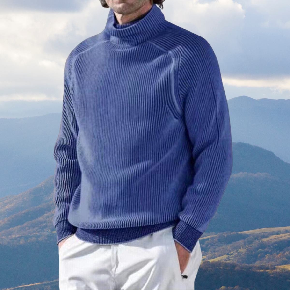 Pullover Men's High Collar Ribbed Design | L&S - 5 - London-stylehouse.com