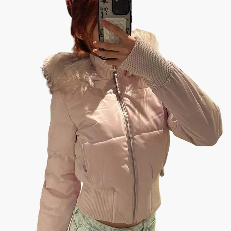 Jacket Women's Cropped Winter Style with Hood | L&S - 4 - London-stylehouse.com