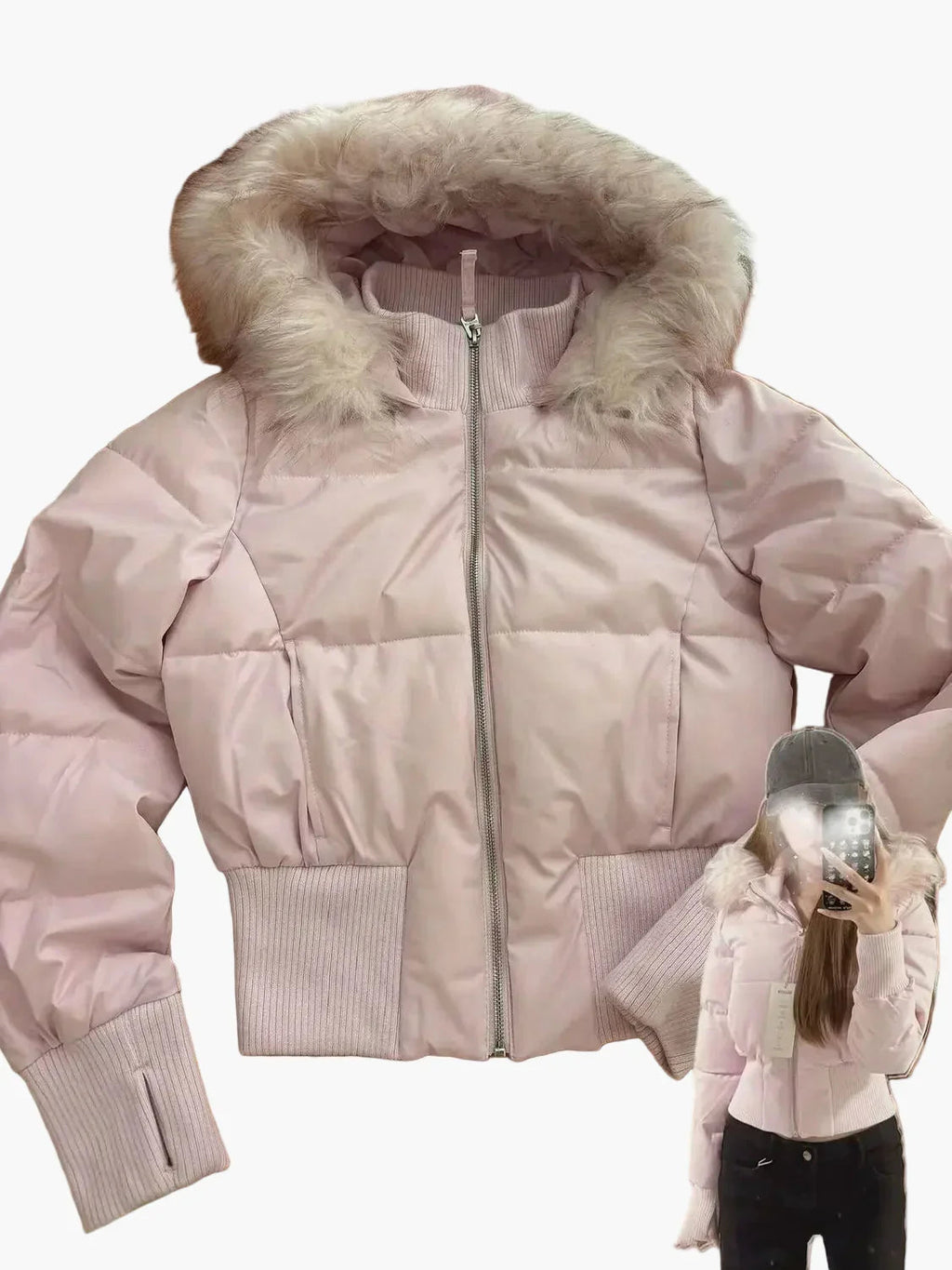 Jacket Women's Cropped Winter Style with Hood | L&S - 6 - London-stylehouse.com