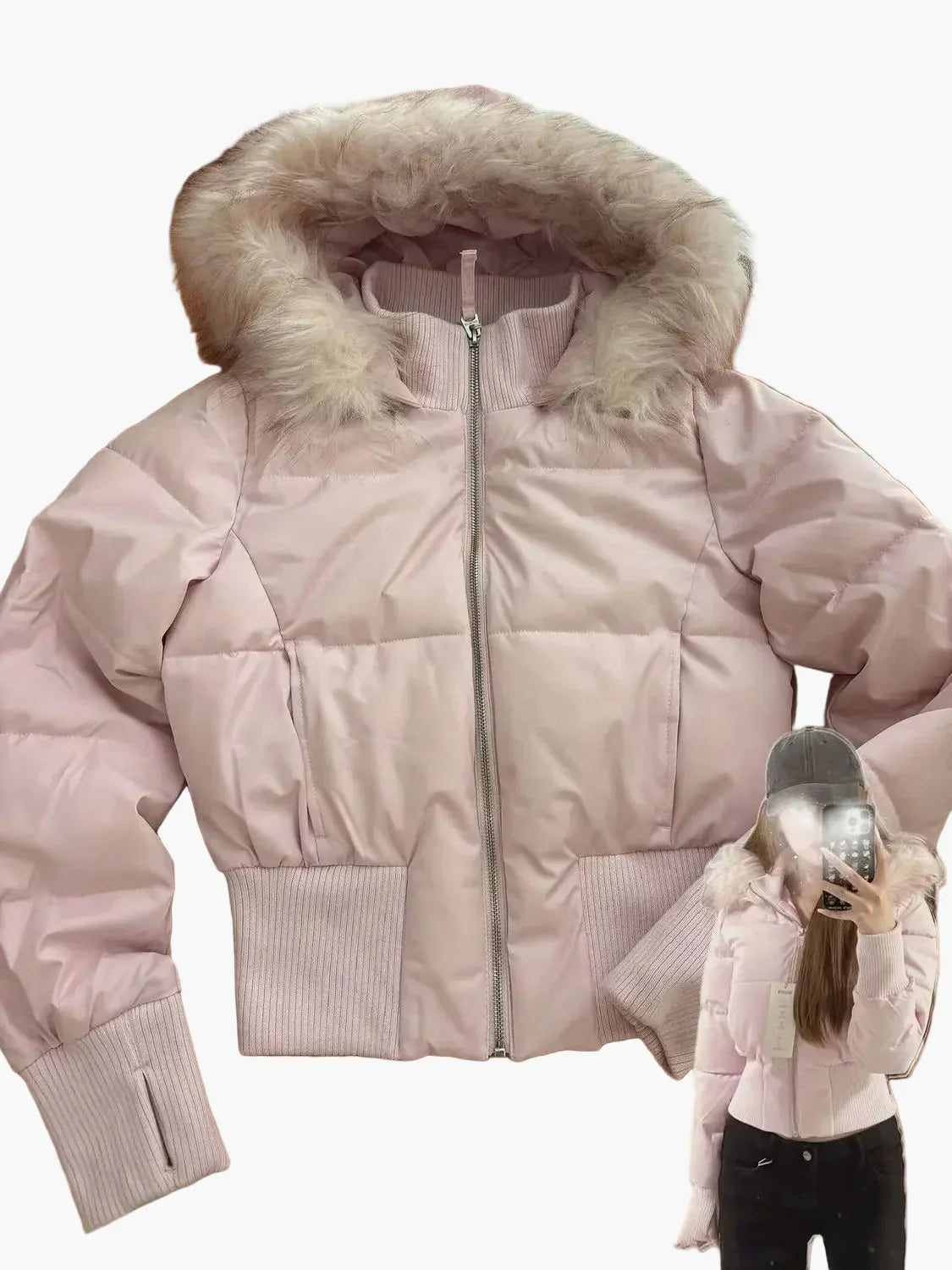 Jacket Women's Cropped Winter Style with Hood | L&S - 6 - London-stylehouse.com