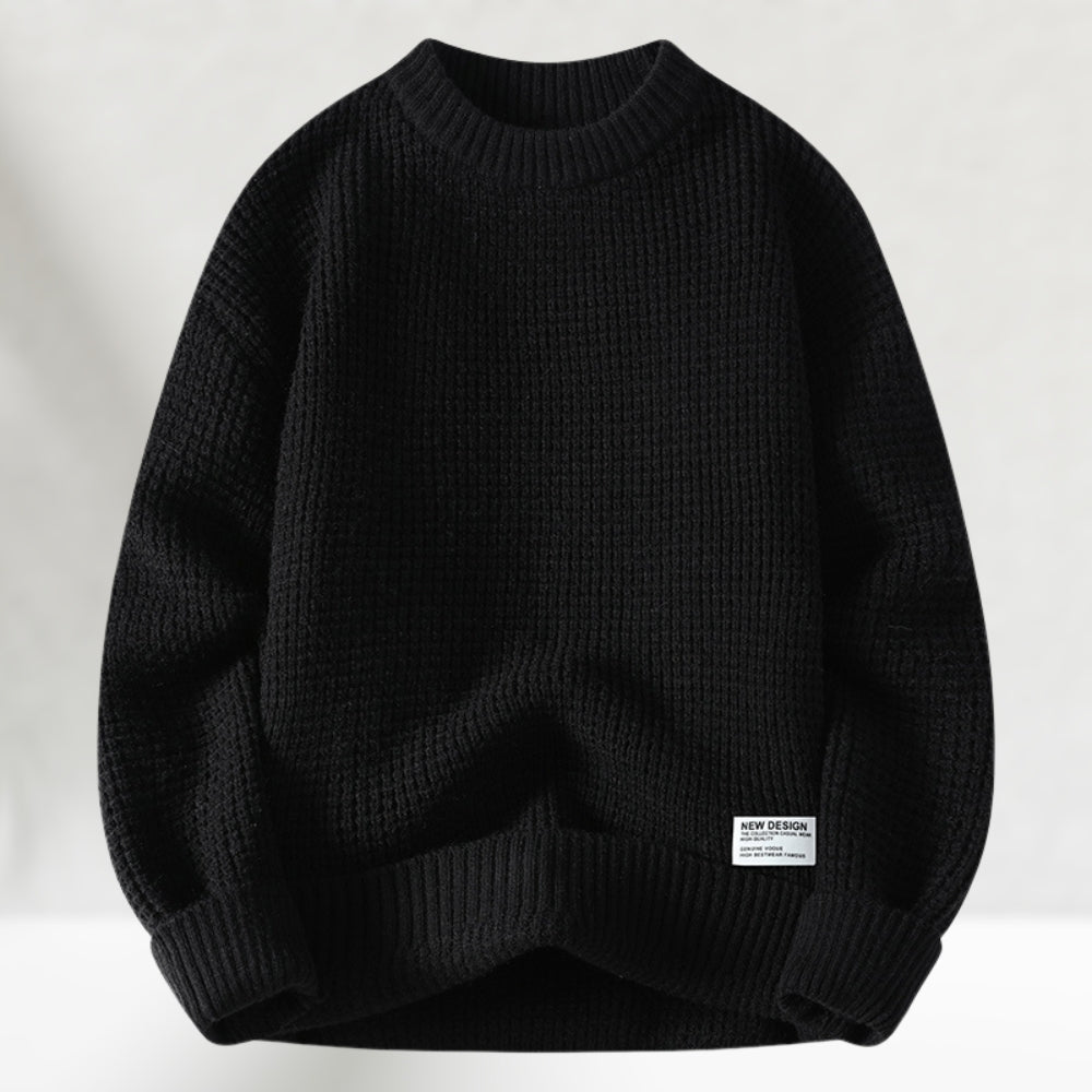 Men's Textured Crew Neck Sweater with Relaxed Fit | L&S - 1 - London-stylehouse.com