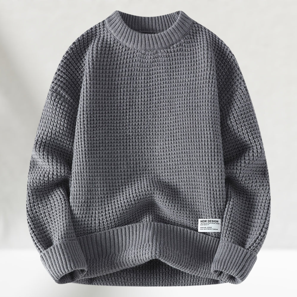 Men's Textured Crew Neck Sweater with Relaxed Fit | L&S - 2 - London-stylehouse.com