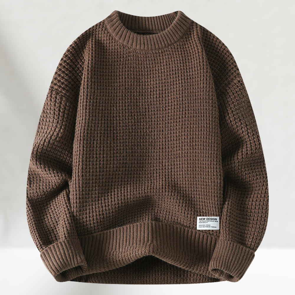 Men's Textured Crew Neck Sweater with Relaxed Fit | L&S - 3 - London-stylehouse.com