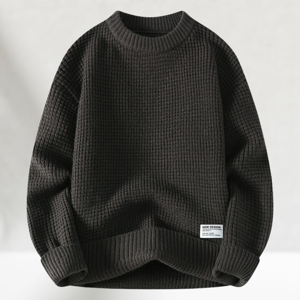 Men's Textured Crew Neck Sweater with Relaxed Fit | L&S - 4 - London-stylehouse.com
