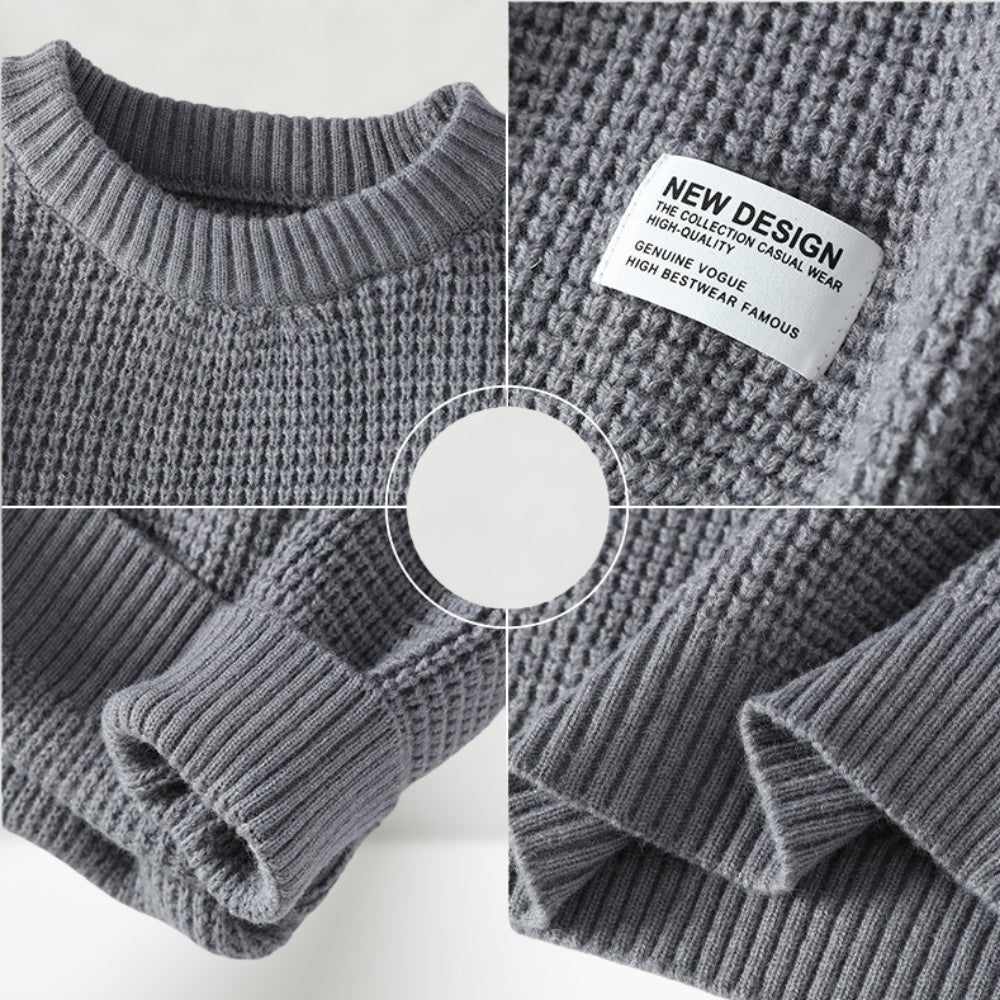 Men's Textured Crew Neck Sweater with Relaxed Fit | L&S - 5 - London-stylehouse.com