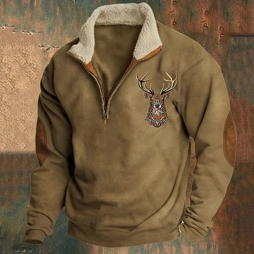 Sweater Men's Zipped Collar with Distinctive Animal Design | L&S - 1 - London-stylehouse.com
