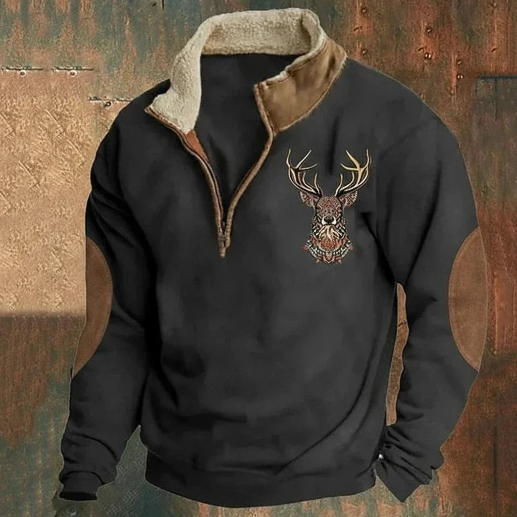 Sweater Men's Zipped Collar with Distinctive Animal Design | L&S - 2 - London-stylehouse.com