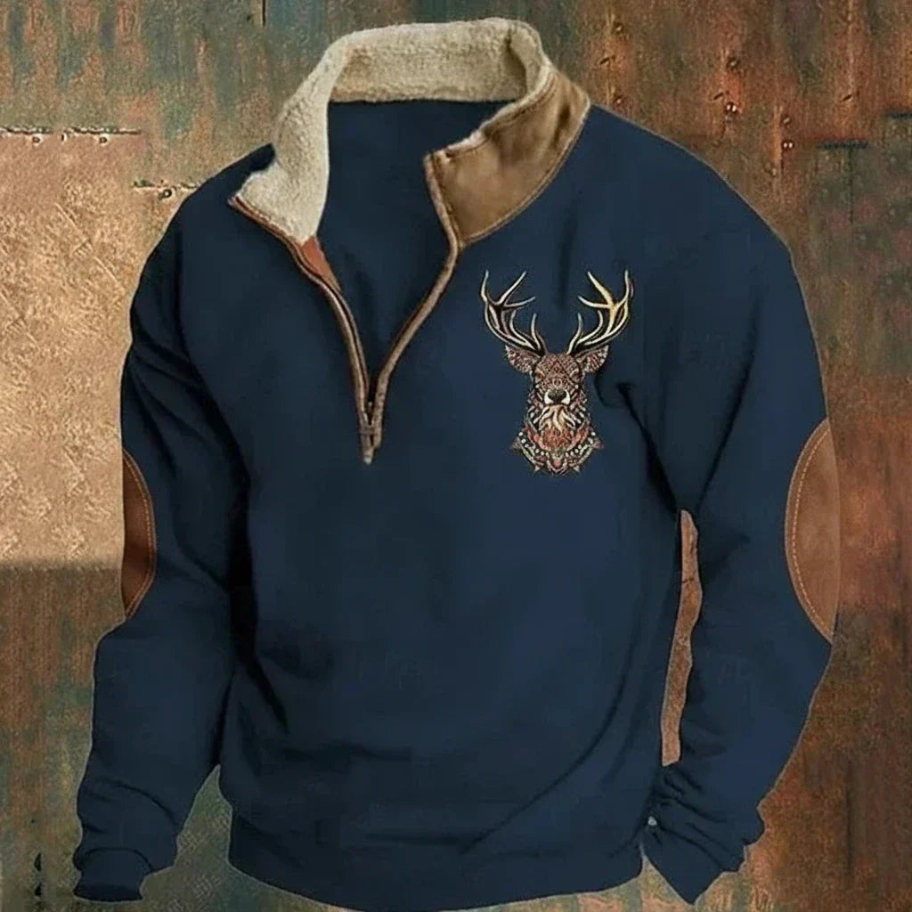 Sweater Men's Zipped Collar with Distinctive Animal Design | L&S - 3 - London-stylehouse.com