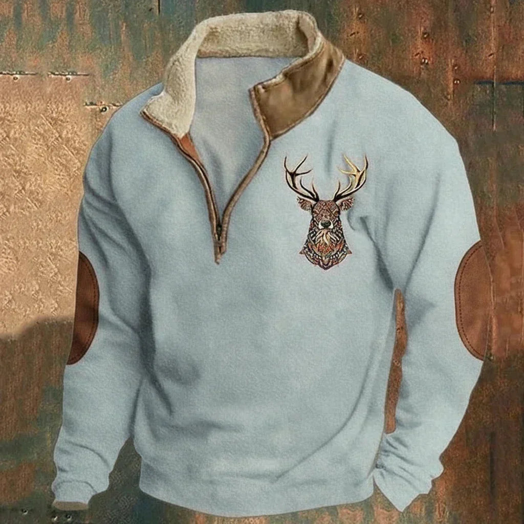 Sweater Men's Zipped Collar with Distinctive Animal Design | L&S - 4 - London-stylehouse.com