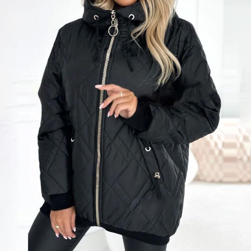 Women's Quilted Hooded Jacket with Zip Closure | L&S - 3 - London-stylehouse.com