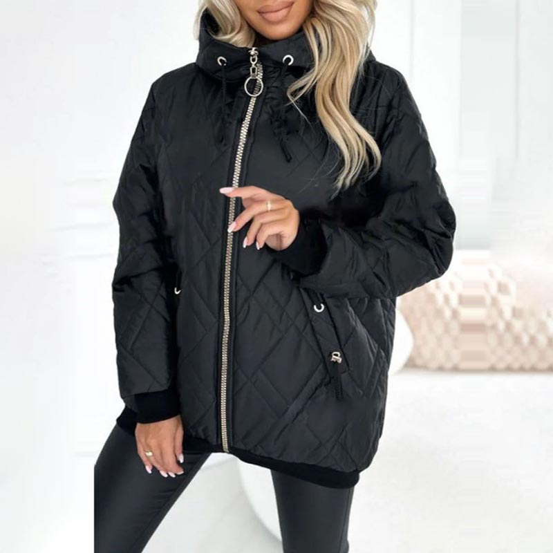 Women's Quilted Hooded Jacket with Zip Closure | L&S - 4 - London-stylehouse.com