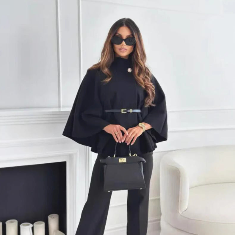 Blazer Women's Cape Style with Belted Waist | L&S - 4 - London-stylehouse.com