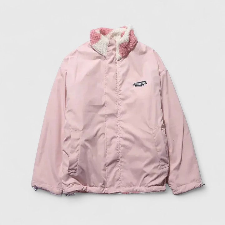 Women's Heart Print Jacket with High Collar and Zip Closure | L&S - 2 - London-stylehouse.com