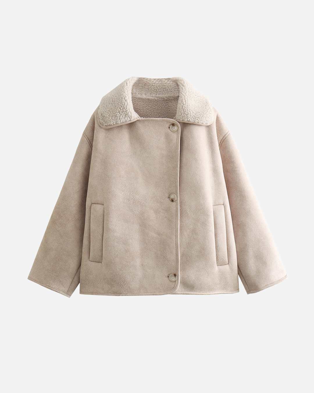 Women's Oversized Jacket with Double-Breasted Closure & Cozy Collar | L&S - 6 - London-stylehouse.com