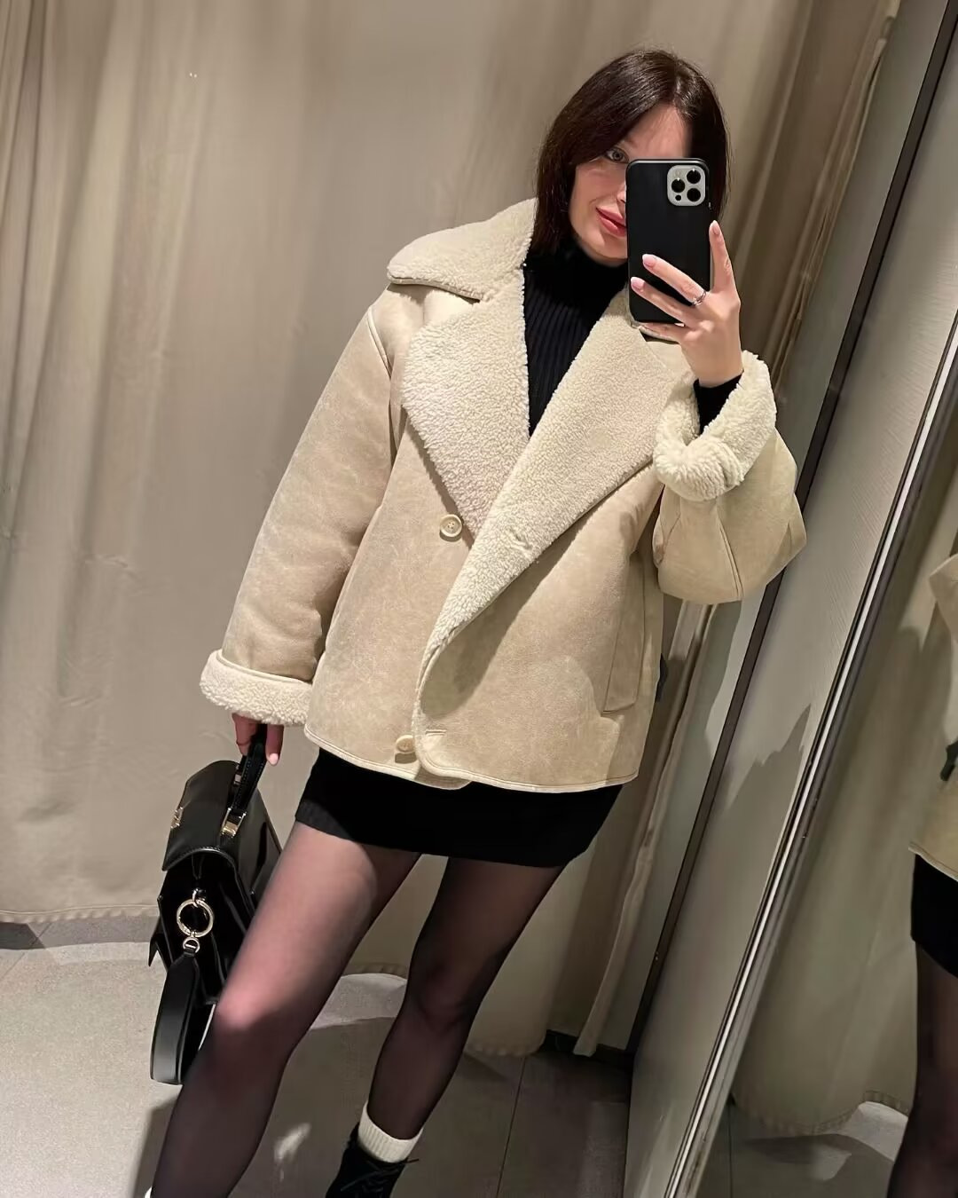 Women's Oversized Jacket with Double-Breasted Closure & Cozy Collar | L&S - 7 - London-stylehouse.com