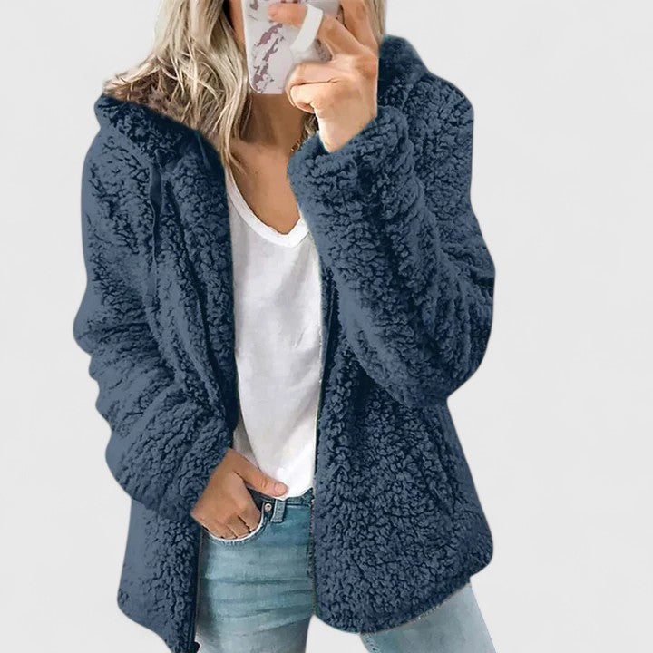 Women's Fluffy Hooded Jacket with Relaxed Fit | L&S - 1 - London-stylehouse.com