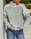 Pullover Women's Relaxed Fit with Stand-Up Collar and Chic Pattern | L&S - 1 - London-stylehouse.com