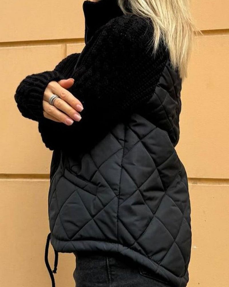 Women's Quilted Jacket with Knitted Sleeves | L&S - 3 - London-stylehouse.com