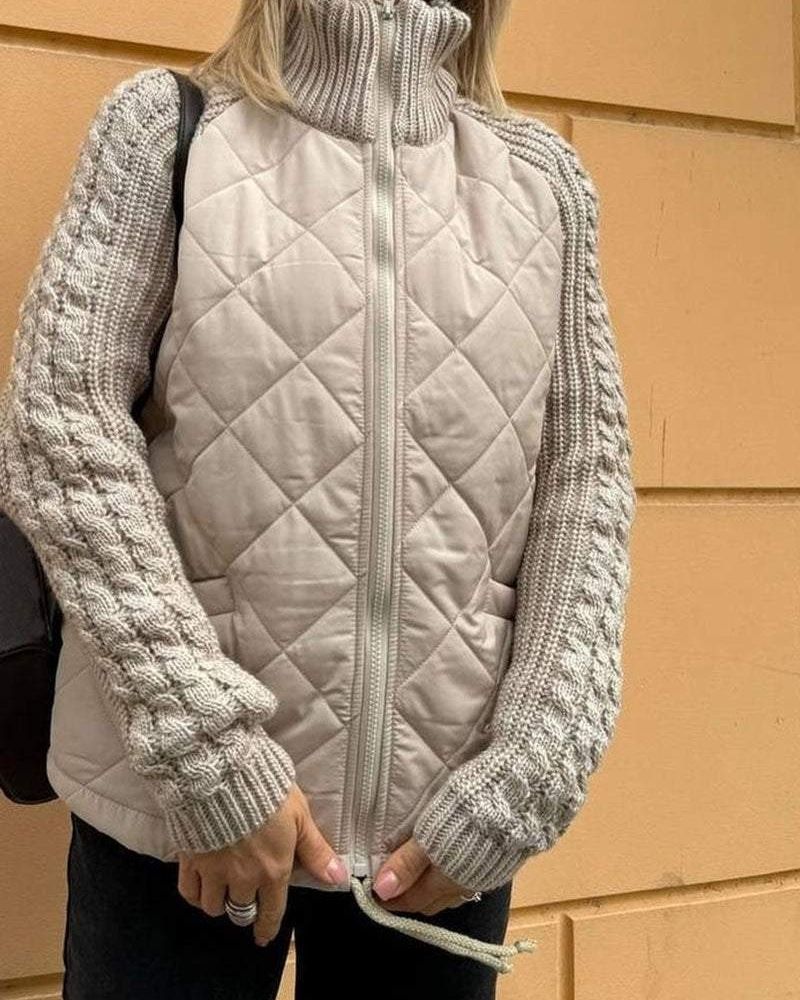 Women's Quilted Jacket with Knitted Sleeves | L&S - 5 - London-stylehouse.com