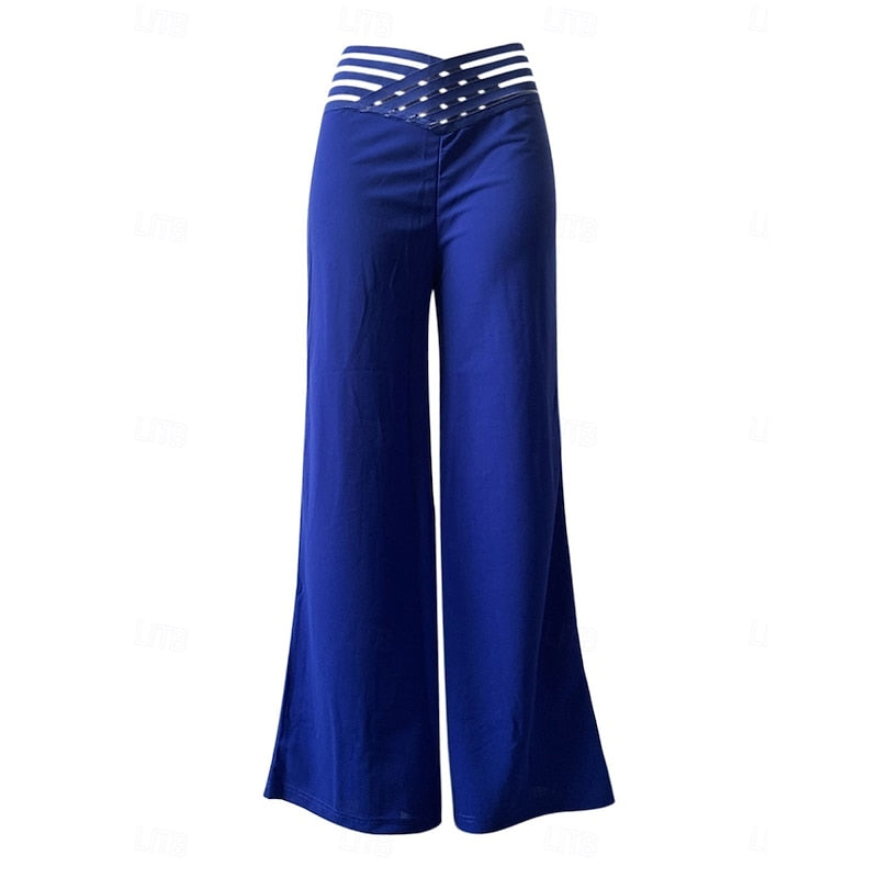 Wide Leg Trousers Women's with Cut-Out Waist Detail | L&S - 4 - London-stylehouse.com