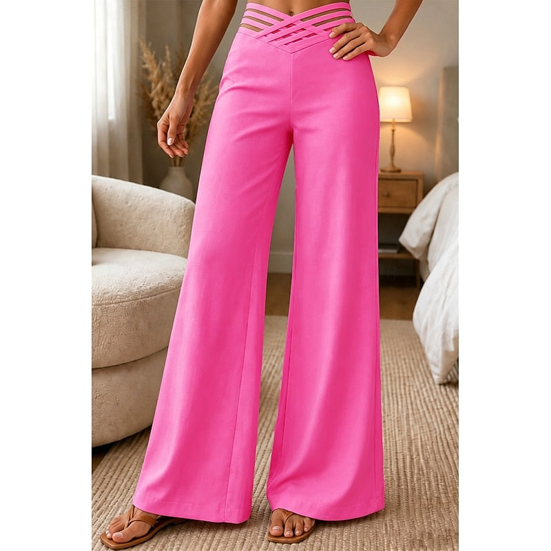 Wide Leg Trousers Women's with Cut-Out Waist Detail | L&S - 6 - London-stylehouse.com