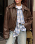 Cropped Women's Leather Jacket with Oversized Fit + Chic Design | L&S - 2 - London-stylehouse.com