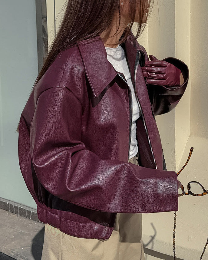 Cropped Women's Leather Jacket with Oversized Fit + Chic Design | L&S - 3 - London-stylehouse.com