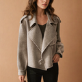Women's Asymmetrical Jacket with Wide Collar | L&S - 1 - London-stylehouse.com