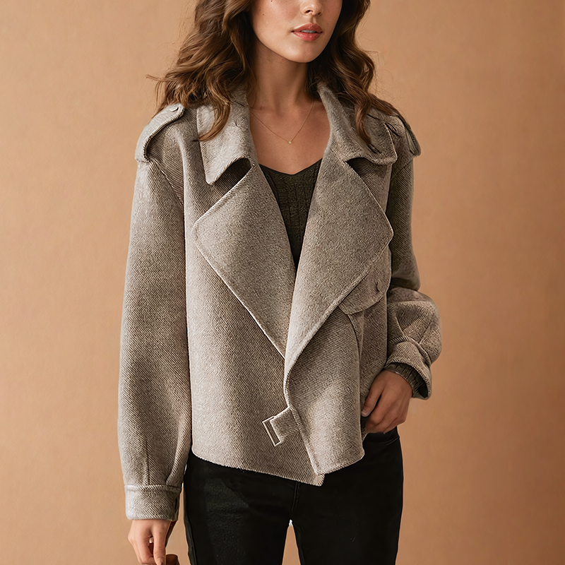 Women's Asymmetrical Jacket with Wide Collar | L&S - 1 - London-stylehouse.com