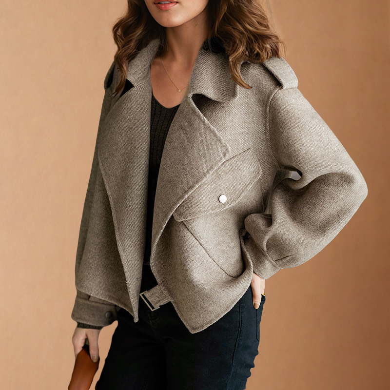 Women's Asymmetrical Jacket with Wide Collar | L&S - 2 - London-stylehouse.com